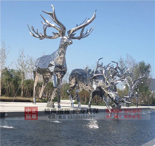 大型不锈钢铜鹿雕塑