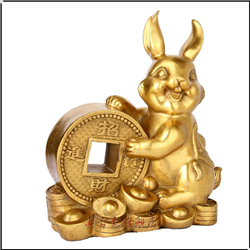 铜钱铜兔子摆件