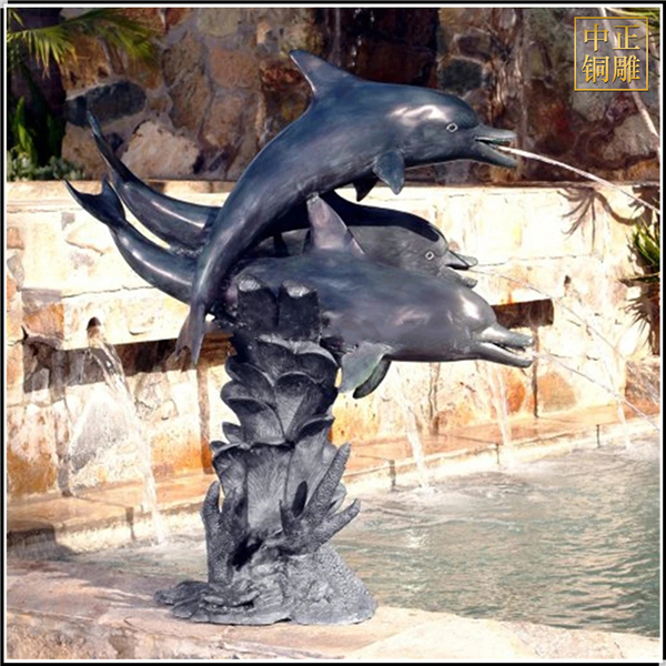 喷水海豚铜雕塑